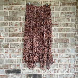 Listical Leopard Print Crystal Pleated Handkerchief Hem Midi Skirt